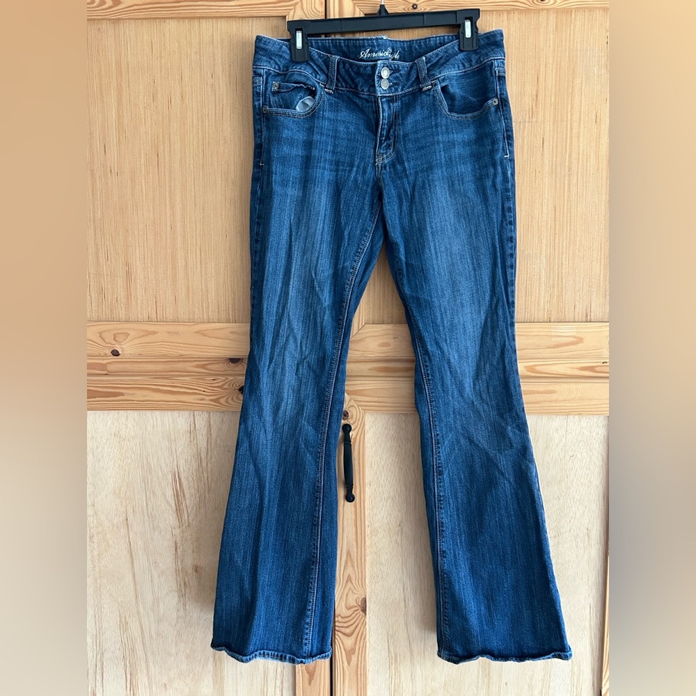 American Eagle Outfitters Artist Dark Blue Flare Jeans Sz 12 Long